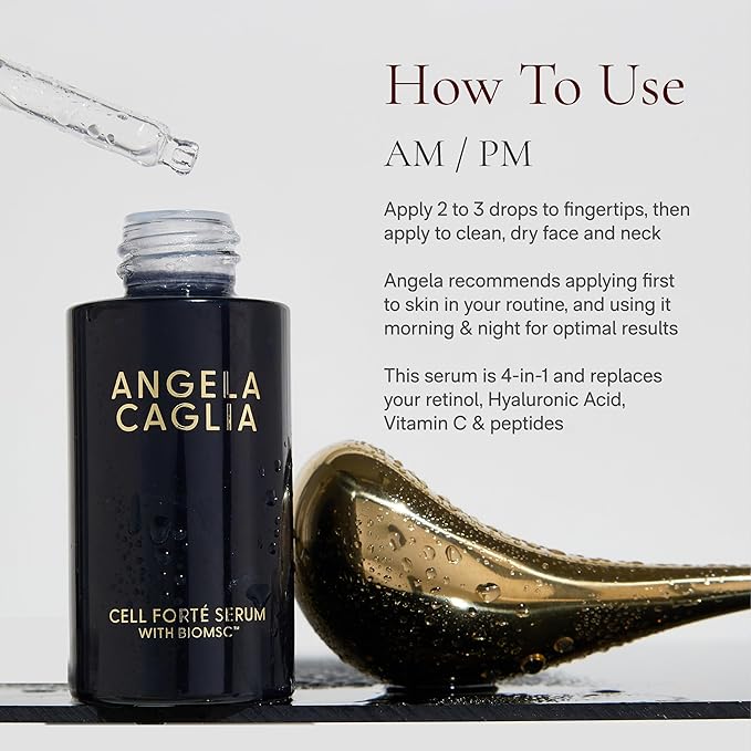 Angela Caglia Cell Forté Serum with SignalSource™ Technology, Human Stem Cell Conditioned Media for Visible Smoothness, Firmness, and Tone, 30ml / 1 fl oz