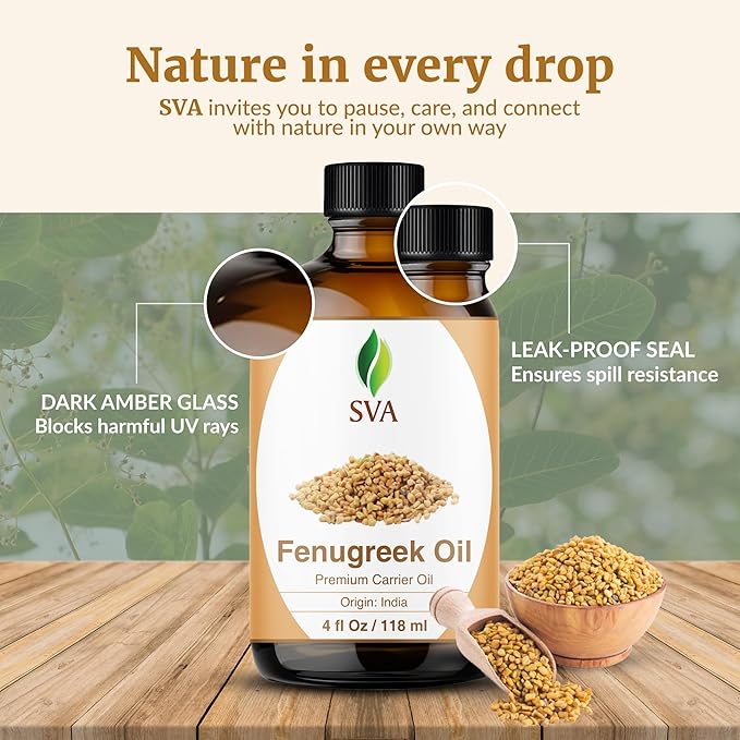 SVA Fenugreek Oil 4 Fl Oz - for Face, Skin Care, Hair Care, Scalp Massage & Body Massage – Carrier Oil with Dropper