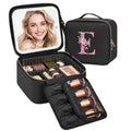 Relavel Initial Makeup Bag with LED Mirror for Women Girls, Personalized Travel Cosmetic Organizer Train Case, Birthday Gifts for Grandkids Bridesmaid Graduation Teacher Friends, Trendy Stuff, Black E