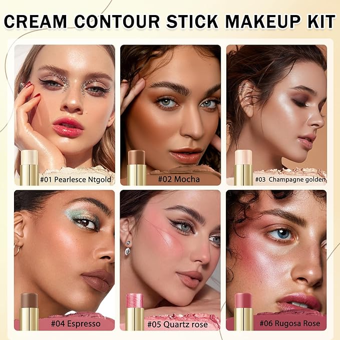 IONSGAKO 6 Colors Double-ended Cream Contour Stick Makeup Kit, Set B