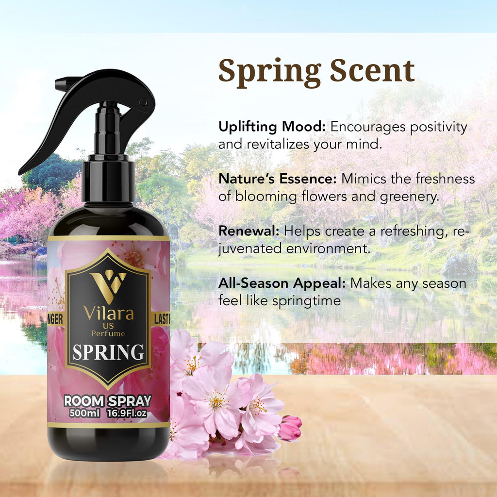 Vilara US Room Spray Freshener – Long-Lasting Luxury Perfume Scent, Linen & Fabric Spray for Bedding, Furniture, Home & Bedroom Aromatherapy – 16.9 fl oz (Spring)