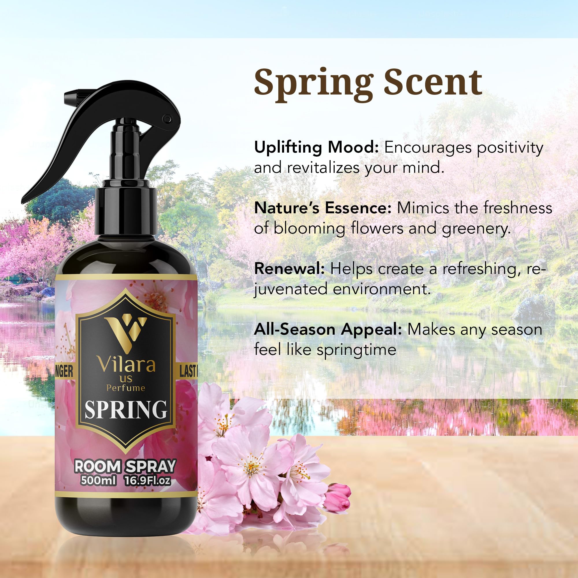Vilara US Room Spray Freshener – Long-Lasting Luxury Perfume Scent, Linen & Fabric Spray for Bedding, Furniture, Home & Bedroom Aromatherapy – 16.9 fl oz (Spring)