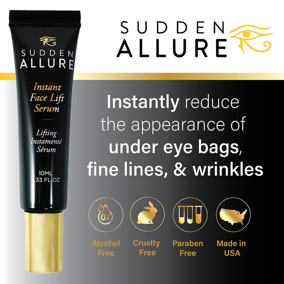 Sudden Allure Instant Face Lift Serum – Erase Under Eye Bags & Wrinkles in 60 Seconds - Firming Face & Eye Serum Cream - Instantly Tighten & Reduce Eye Bags & Crows Feet | Made in USA (10 ml, 2 Pack)