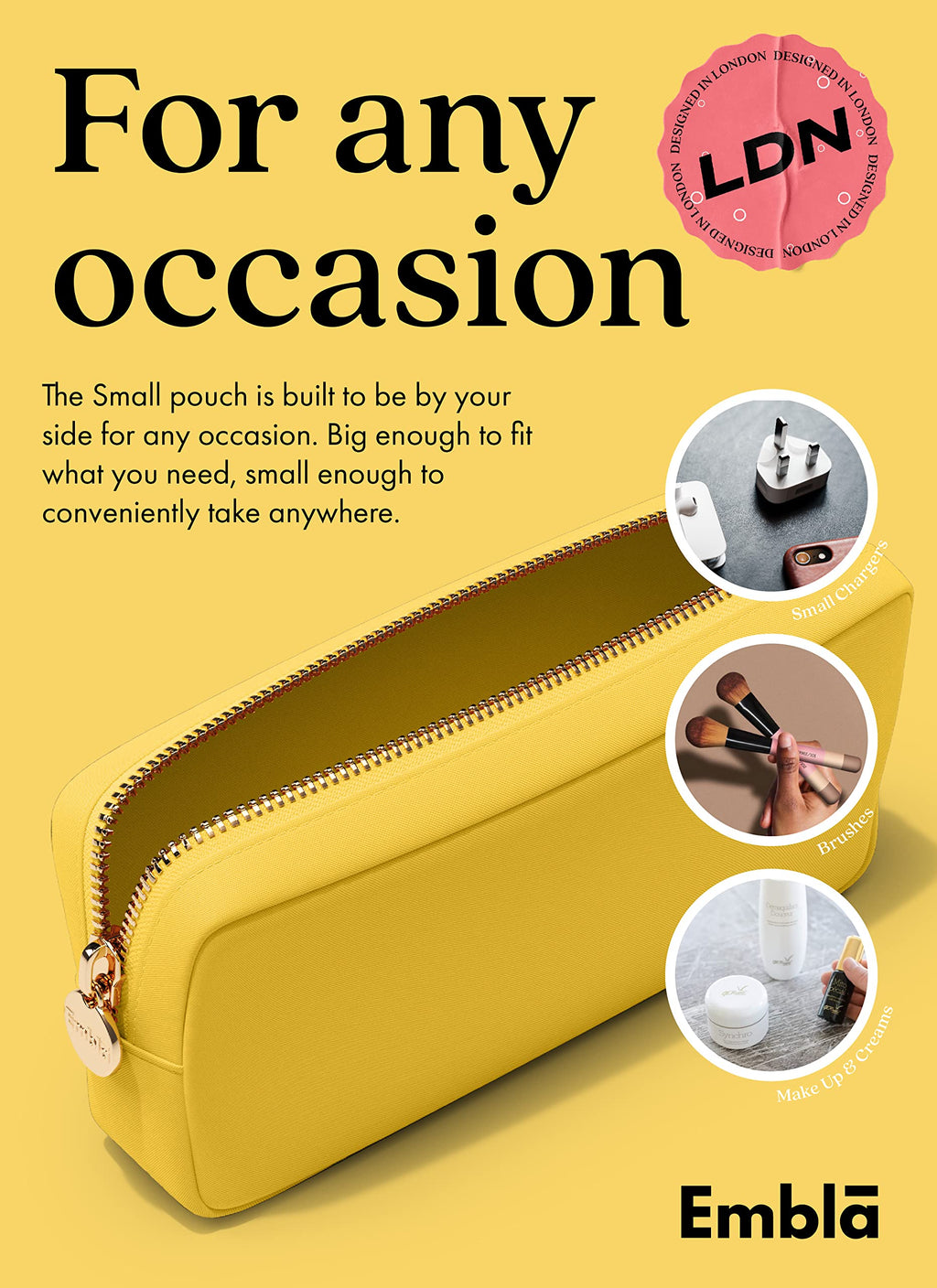 Embla Makeup Bag Travel Cosmetics Pouch and Toiletry Bag, Nylon Zipper Pouch Purse, Cute Make Up Organizer Storage Tote for Women Girls, Waterproof Travel Skincare Case, Small Makeup Bags, Lemon