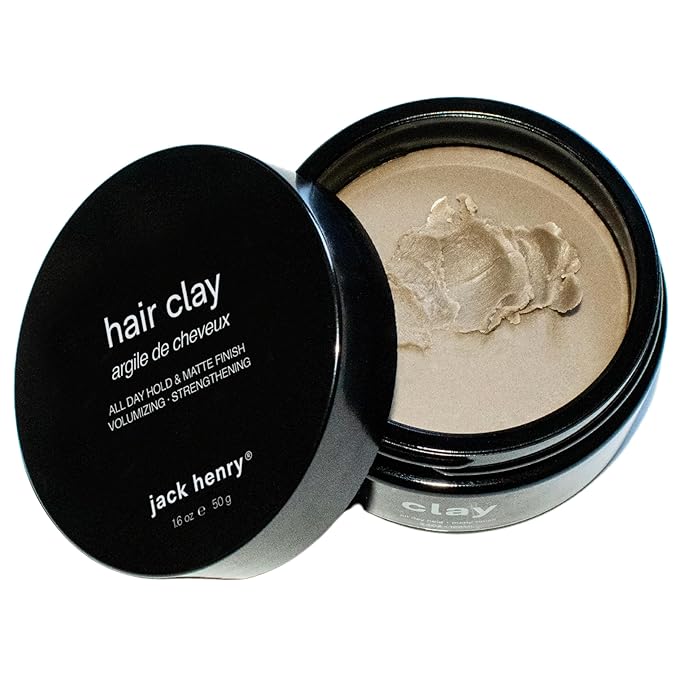 Jack Henry Hair Clay for Men - Wax-Based Flexible Matte Finish, All-Day Hold - Hair Styling Clay for All Hair Types, PVP-Free, Organic Award Winning Formula, Only 4 Ingredients - Natural Scent 1.6 oz