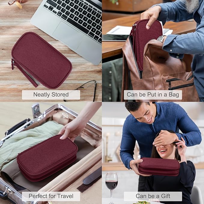 FYY Electronic Organizer, Travel Tech Pouch Bag, Medium, Wine Red