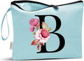 Vavabox A-Z Personalized Makeup Bag, Birthday Gifts for Women Mom, Gifts for Best Friend, Bride Bridesmaid Cosmetic bag (B, Aqua)