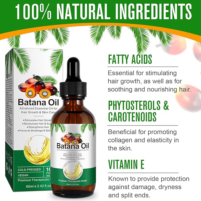 Akeeronn Batana Oil for Hair Growth,60ml 100% Pure Natural Cold Pressed Organic Oil,Promotes Hair Growth for Men & Women,Hydrating & Repairing Dry,Damaged Hair Skin Care,Enhances Hair & Skin Radiance