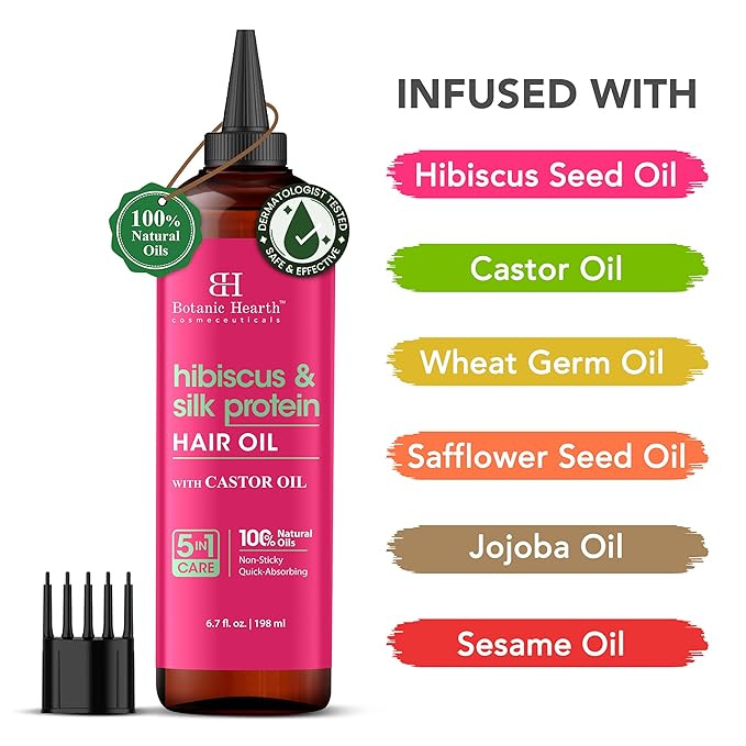 Botanic Hearth 100% Pure Hibiscus Silk Protein Oil For Hair Growth 6.7 Floz