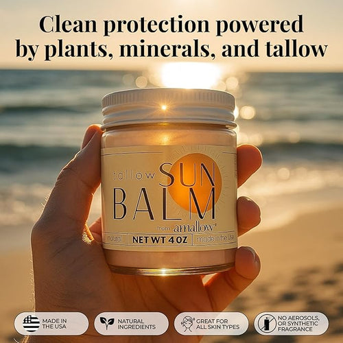 Amallow - Tallow Sun Balm with Zinc Oxide - Tinted Mineral Sun Balm with Cocoa Powder - Natural, Non-Nano Zinc Oxide, Organic Oils - No White Cast - Handcrafted in the USA - 4 oz