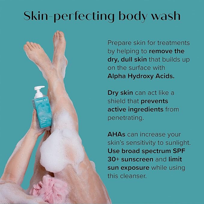 Medix 5.5 Exfoliating AHA Glycolic Acid Face & Body Wash Cleanser + Collagen Moisturizing Body Cream Lotion Skin Care 2-Piece Set, Alpha Hydroxy & Lactic Foaming Body Wash & Face Wash