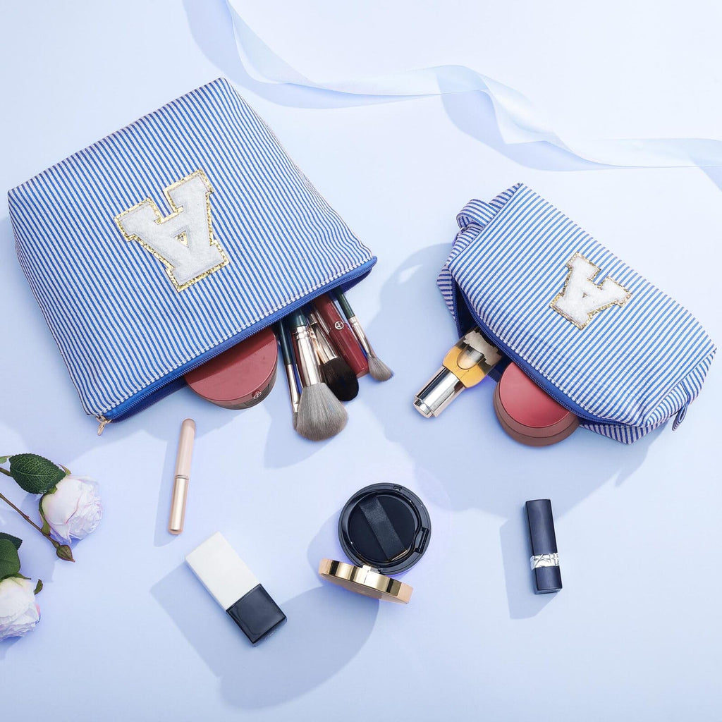 YOOLIFE Personalized Gifts for Women, Initial Makeup Bag with Makeup Pouch Cosmetics Organizer Bag Cute Makeup Bag Wedding Mothers Day Gifts Wedding Gifts for Sister Wife Friend Female Mom Blue N