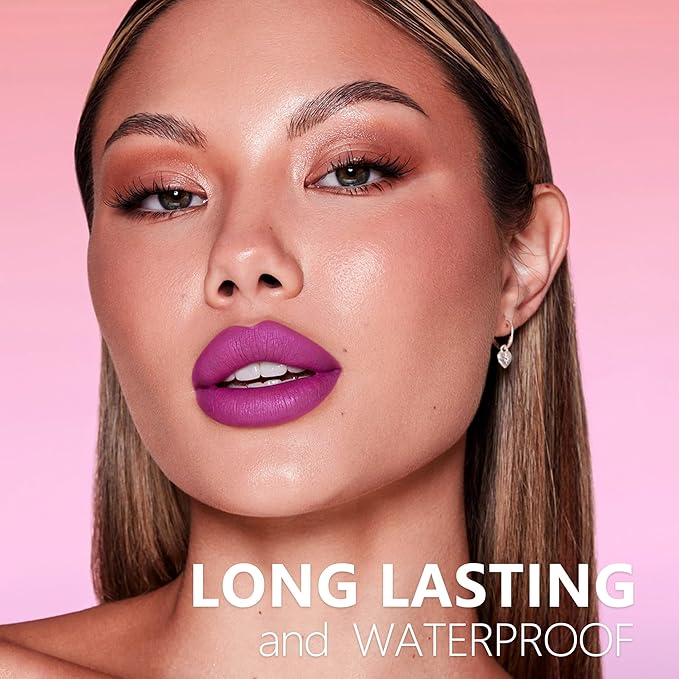 HANLADY Purple Lipstick Matte Long Lasting Lipstick for Women Smudgeproof