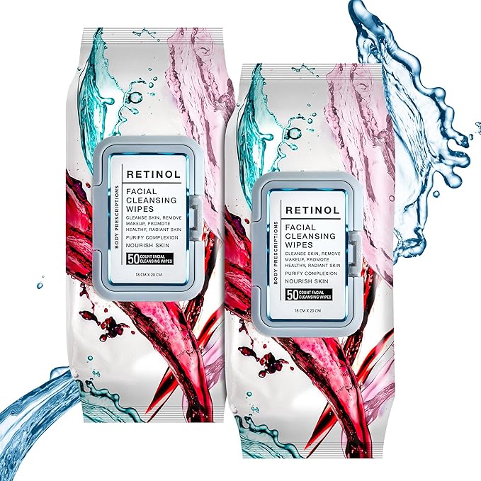 Body Prescription Makeup Cleansing Wipes - Gentle and Effective Face Wipes, 50 Count (Pack of 2), Retinol