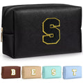 TOPEAST Birthday Gifts for Girls, Travel Makeup Bag Chenille Letter Pouch Cosmetic Bag, Makeup Travel Organizer, Monogrammed Bridesmaid Gifts for Women, Cute Stuff for Girls (Black J) — S