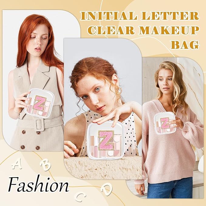 Personalized Initial Letter Clear Preppy Makeup Bag,Mini Nylon Chenille Letter Cosmetic Bag Cute Zipper Pouch Purse for Teen Girls,Portable TSA Approved Beach Travel Essentials Bag Gift for Women,Z