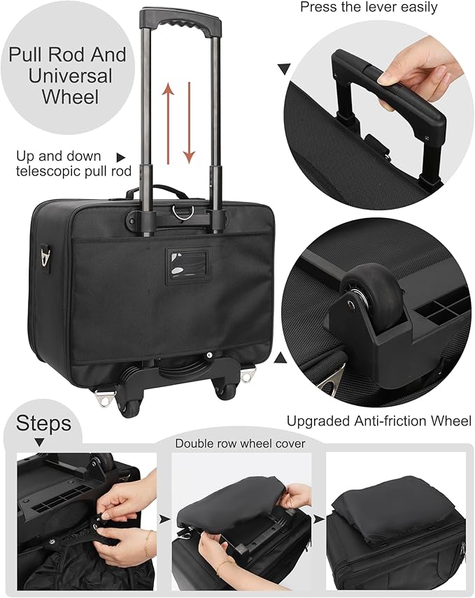 MONSTINA Rolling Makeup Train Case,Professional Cosmetics Beauty Hairdresser Bag with Shoulder Strap (Black z)