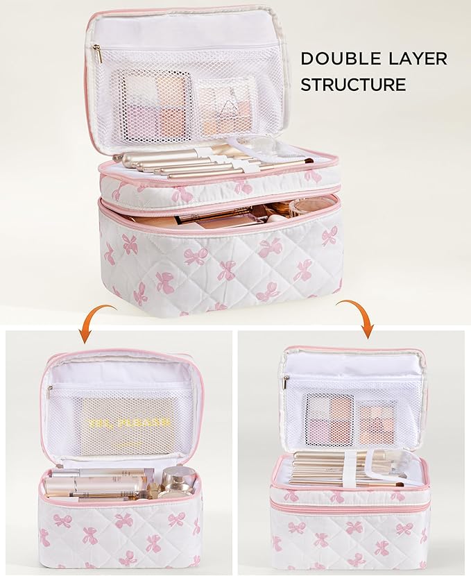 HBselect 2Pcs Travel Makeup Bag Large Quilted Cosmetic Bag Make up Bag