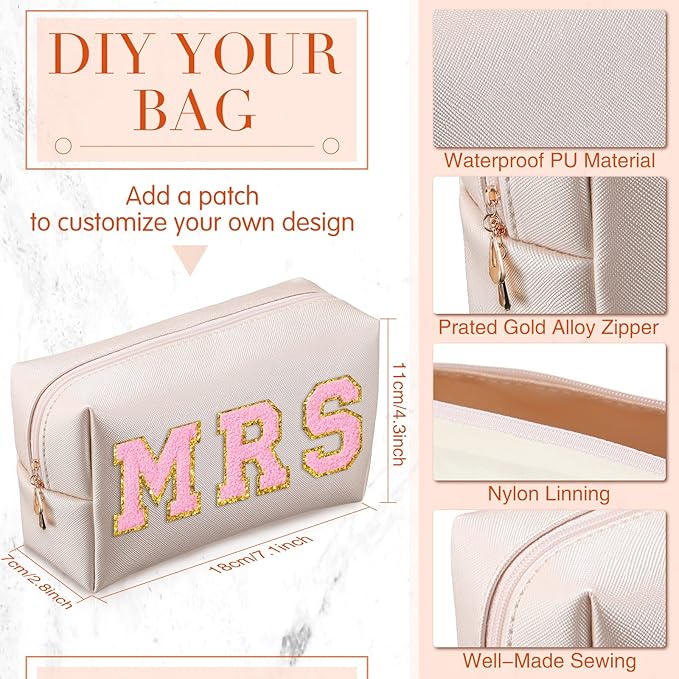 Sanwuta 9 Pcs Makeup Bags Bulk Bridesmaid Proposal Gifts Cosmetic Bags Preppy PU Leather Double Zipper Toiletry Pouch Portable Travel Organizer Case for Women Bachelorette Gift(Ivory White)