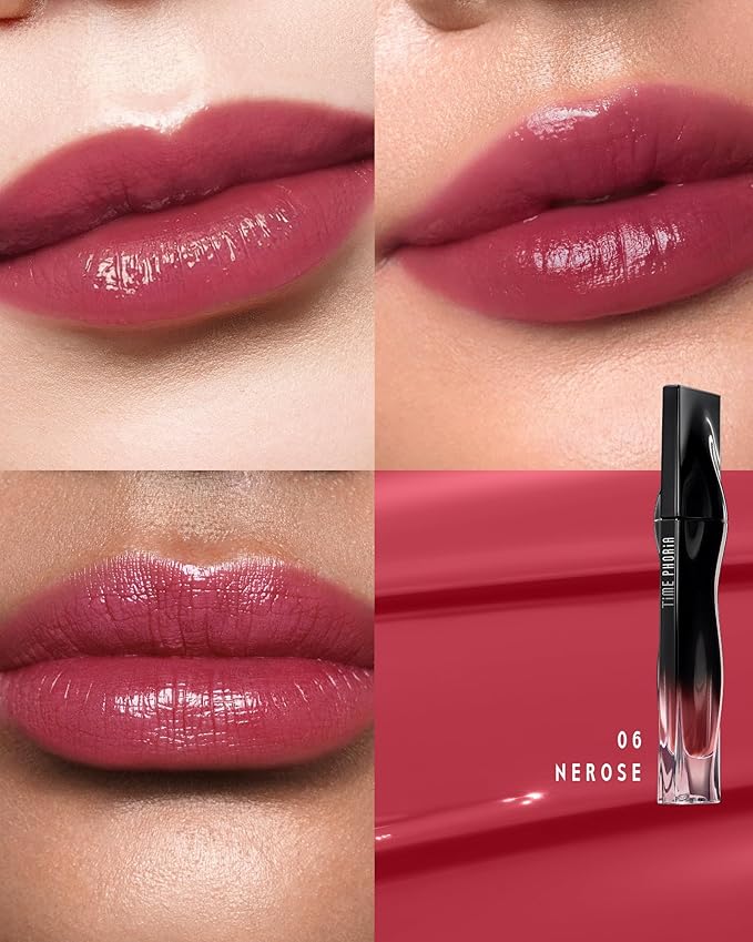 TIMEPHORIA Stellar Dust Lip Stain 06 Nerose, Transfer-Proof &Smudge-Proof Lip Gloss, Rose Pink Tinted Glossy Finish, High-Pigment Vibrant Color, Hydrating Lightweight Long-Lasting Lip Makeup for Women