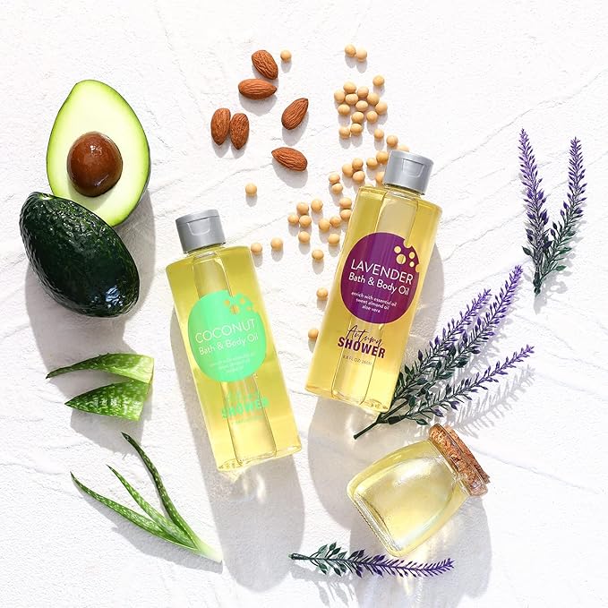 Autumn Shower Bath and Body Oil Body Oil with Sweet Almond Jojoba and Shea Butter, Lavender & Coconut Shower Oils Mother's Day Gift for Women Dry Skin 17.6 fl oz (Pack of 2)