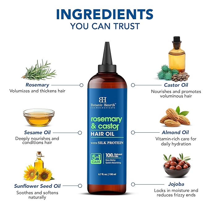 Botanic Hearth 100% Pure Rosemary Castor Oil For Hair Growth - 6.7 Fl oz
