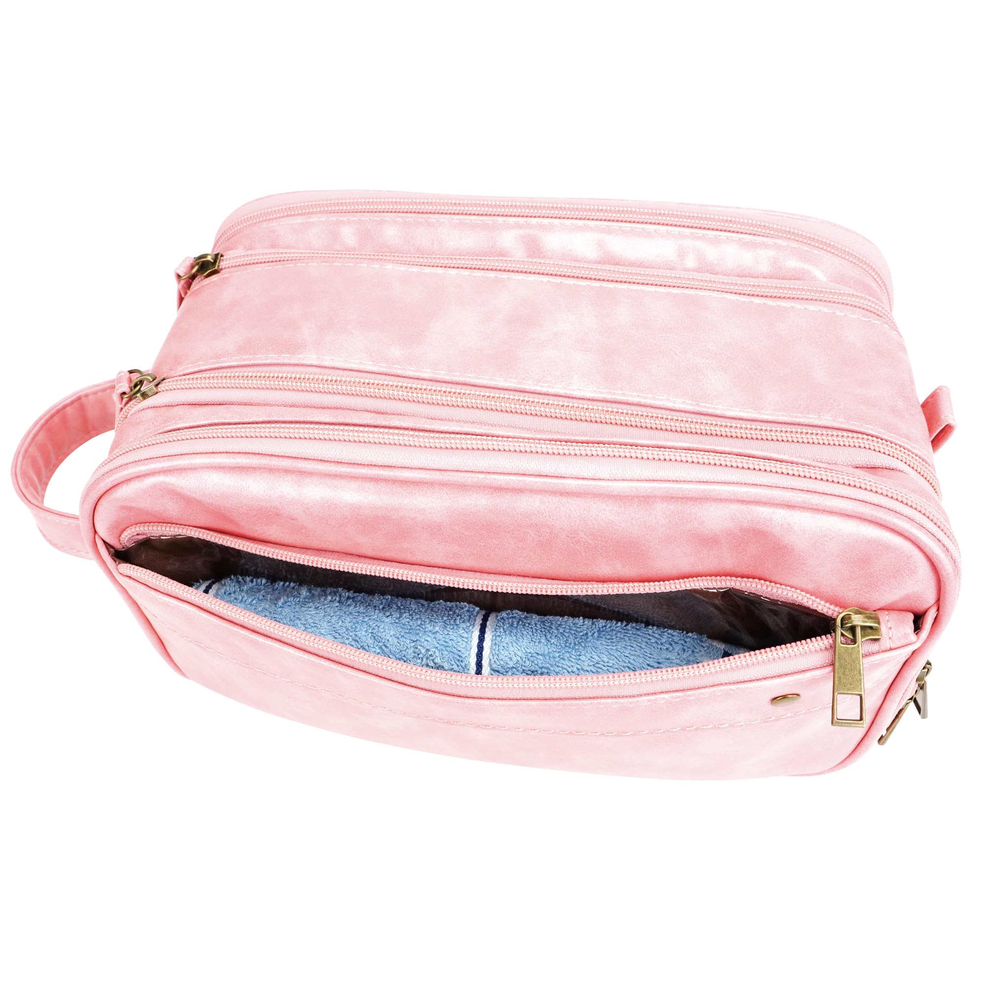 COOSKY Travel Toiletry Bag for Women, Large Hanging Toiletries Organizer Bags for Men, Cruise Ship Essentials, Water-resistant Shaving Case, PU Leather Makeup Accessories, Cosmetic Dopp Kit, Pink
