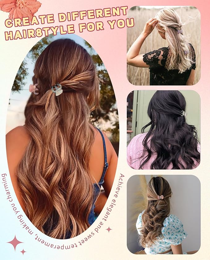 CHLINS 12 Pcs Small Hair Clips for Women, Cute Acrylic Mini Claw Clips Accessories for Thin Fine Hair, Non-Slip Little Jaw Clamps for Half Updo Styling & Bangs