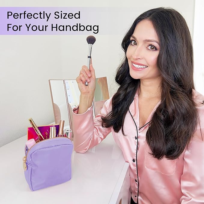 DANCOUR Small Makeup Bag for Purse – Mini Cosmetic Pouch, Travel Organizer, Small Purse Pouch, Portable Makeup Case for Women & Girls, Purple Mini Makeup Bag