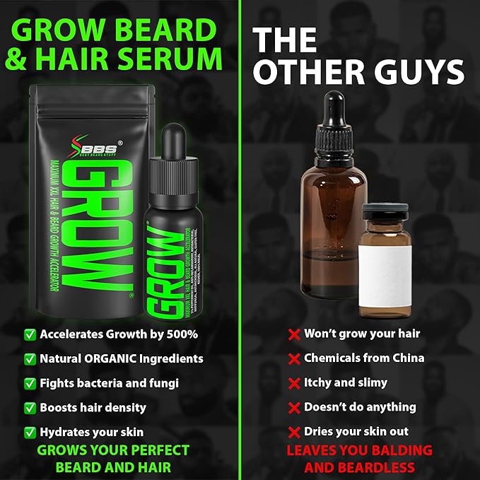Biotin Beard Balm + XXL Beard Growth Serum + 620,000mcg Beard Growth Vitamins – Beard Kit for Men with Mustache Wax, Collagen, MSM & Castor Oil – Fills Patches, Thickens & Styles