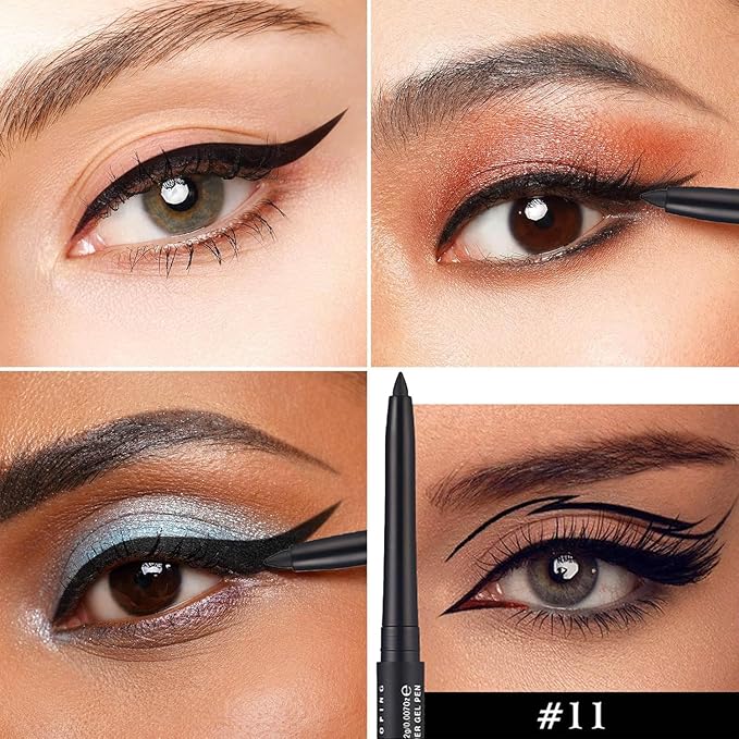 Mefyhtune Waterproof Eyeliner black Shimmer Retractable Black Gel Eyeliner Smudge-proof Hypoallergenic Makeup (11#)