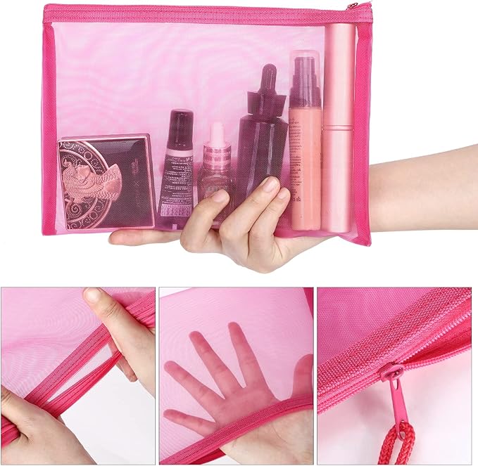 Sinzip 12 Pieces Zipper Nylon Mesh Pouch, Mesh Cosmetic Bags Makeup Bags Pencil Case, Multipurpose Travel Bags for Cosmetic School Office Supplies and Travel Accessories (Multicolored 01, A5)