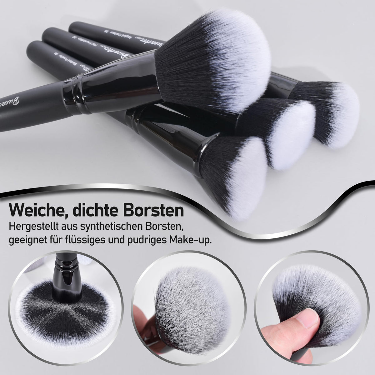 Bueart Design 19Pcs Ultra Soft Black Labeled Dense Hair Makeup Brushes Set