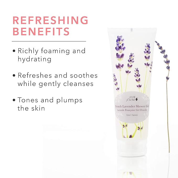100% PURE French Lavender Shower Gel Natural Foaming & Hydrating Body Wash