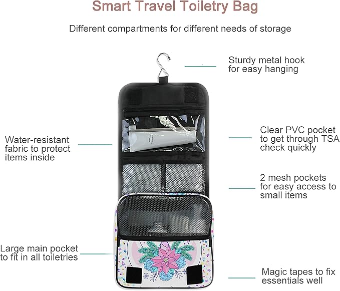 senya Hanging Travel Toiletry Bag Kit Makeup Case Cosmetics Organizer for Men Women (Unicorn)