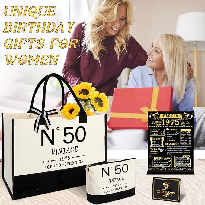 50th Birthday Gift for Women-N°50 Canvas Tote Bag,Makeup Bag,Back in Poster
