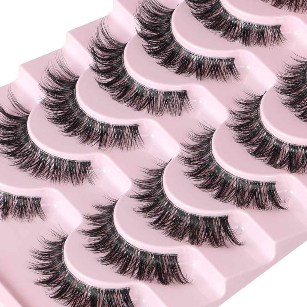 FARRED Natural False Eyelashes Cat Eye Lashes Strips Invisible Band Fake Mink Strip Lash Wispy Thin Clear Band Cateye Eye Lash Pack Full Volume Medium Length 8-14 mm Short Wispies Pestañas Postizas