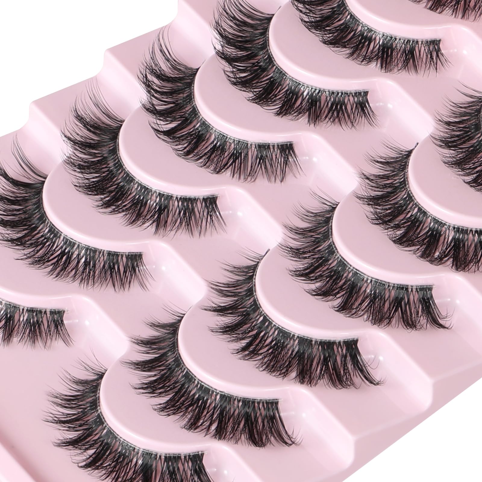 FARRED Natural False Eyelashes Cat Eye Lashes Strips Invisible Band Fake Mink Strip Lash Wispy Thin Clear Band Cateye Eye Lash Pack Full Volume Medium Length 8-14 mm Short Wispies Pestañas Postizas