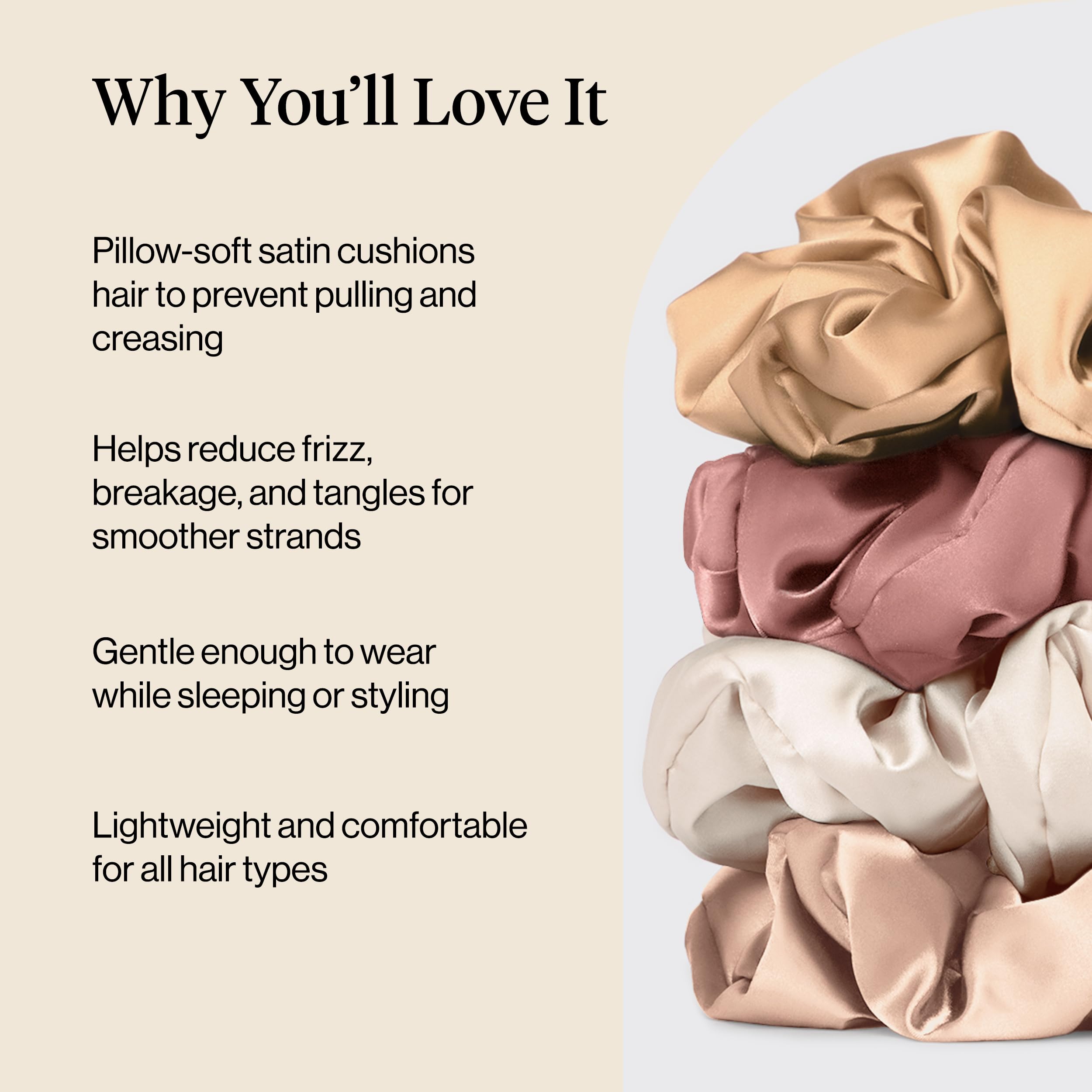 Kitsch Pillow Satin Scrunchies for Women - Blush, 4pcs