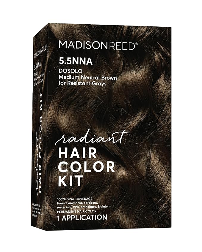 Madison Reed Radiant Hair Color Kit - 100% Gray Coverage for Resistant Grays, 5.5NNN Dark Brown with Warm Golden Tones (Modena Brown) | PPD-Free & Ammonia-Free, 1 Pack
