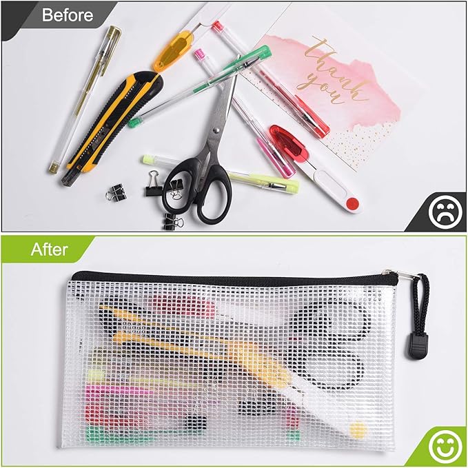 12PCS Mesh Zipper Pouch Bags: A6 Clear Zipper Pouches for Classroom, Black