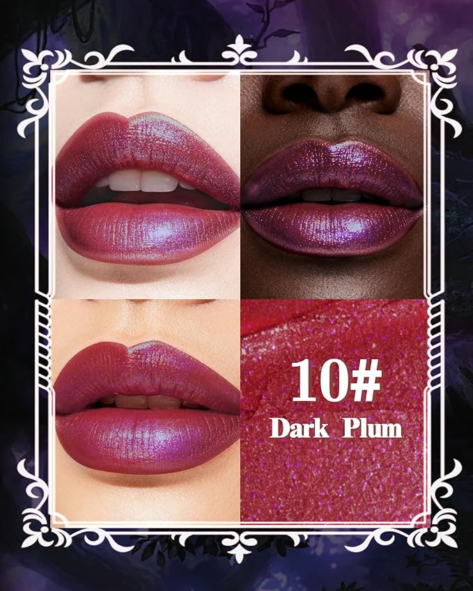 Caedelfly Plum Metallic Lipstick, Glitter Shimmer Lipstick for Halloween-10