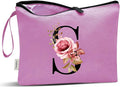 Vavabox A-Z Personalized Makeup Bag, Birthday Gifts for Women Mom, Gifts for Best Friend, Bride Bridesmaid Cosmetic bag (S, 07-Purple)