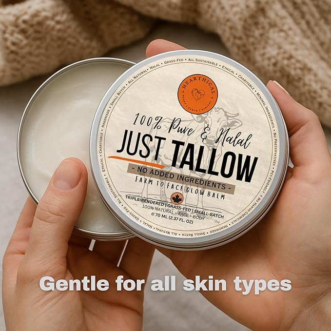 Hearthical JUST Tallow - No Added Ingredient - 70 g Halal Grass Fed Beef Tallow For Skin - Organic Beef Tallow Moisturizer – Beef Tallow Face Moisturizer & Beef Tallow Balm For Face – Unscented