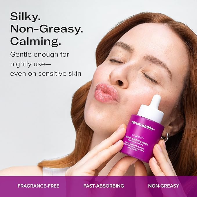 Serum Junkie Smooth Retinol and Peptide Serum with Encapsulated Retinol, Bakuchiol, Matrixyl 3000, Melatonin and Vitamin E, Targets Fine Lines, Uneven Texture, Dullness, 1 fl oz
