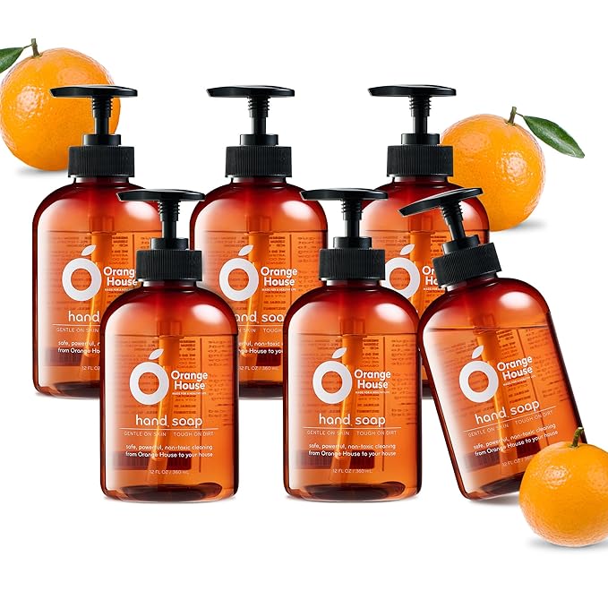 ORANGE HOUSE Natural Liquid Hand Soap, Cold-Pressed Orange Oil, 6 Pack