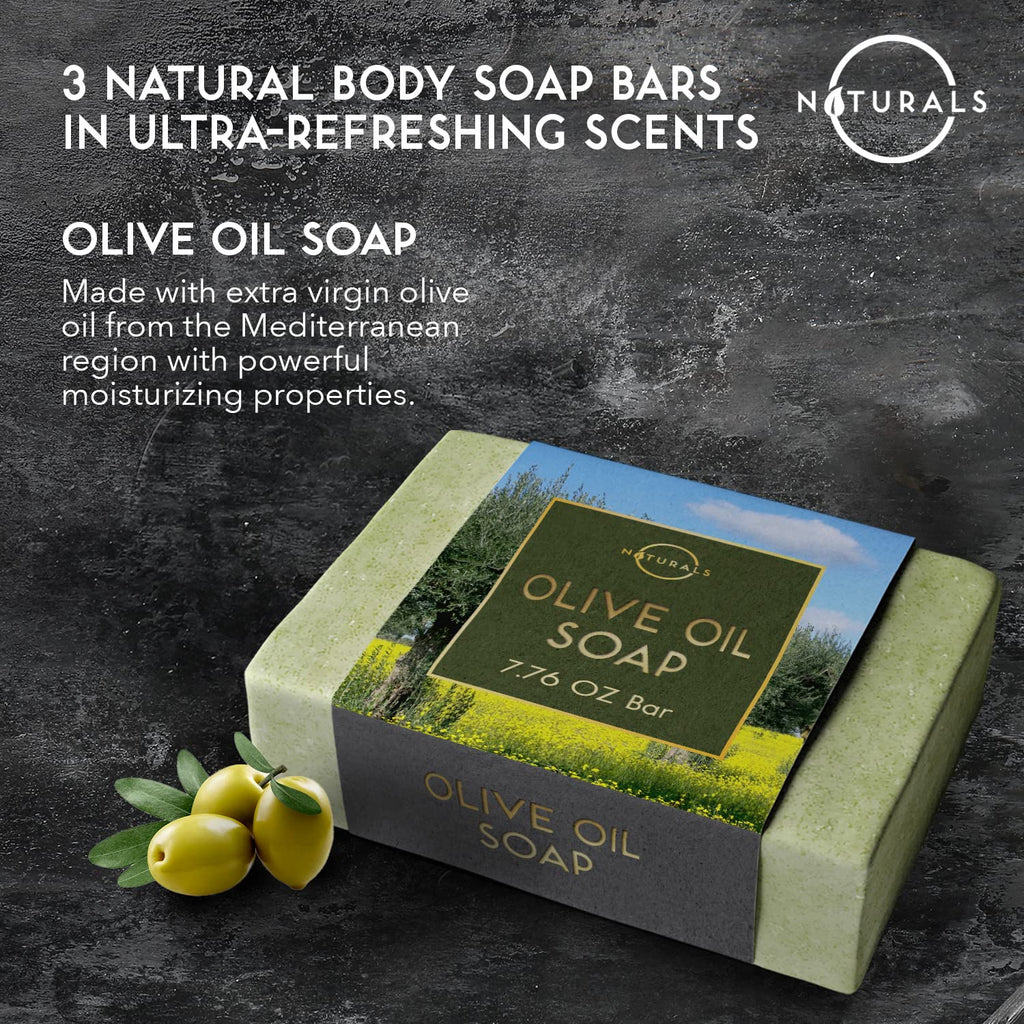 O NATURALS Bar Soap for Men - 3-Pcs Mens Soap Bar - Natural Soap - Mens Bar Soap - Men Soap - Natural Soap for Men - Organic Men's Soap Bars - Exfoliating Soap Bar - Citrus, Olive & Cedarwood