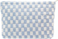 PAZIMIIK Checkered Makeup Bag for Purse, Small Flat Cosmetic Pouch,Blue