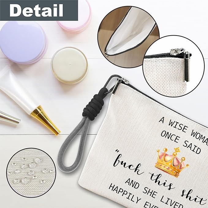 luixd Funny Make Up Bag For Woman, Cosmetic Bag With Hand Strap - Lined Toiletry Bag, Minimalism Pouch, A Wise Woman Once Said F This... Organizer With Zipper, Women Essentials & Accessories - B11