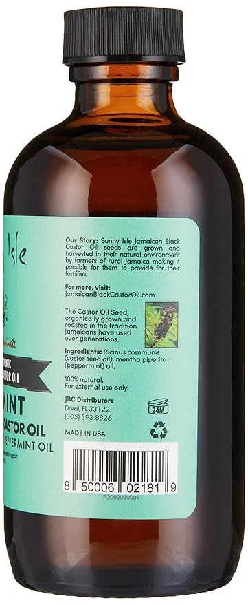 Sunny Isle Peppermint Jamaican Black Castor Oil 4oz - Hair, Scalp, Skin